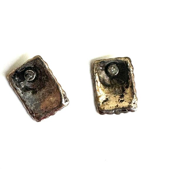 Silver tone and turquoise blue rectangular post earrings - Picture 6 of 6